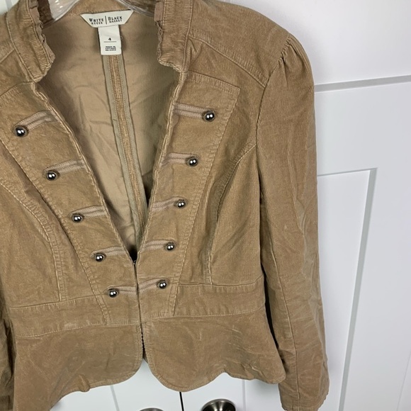 White House Black Market Size 4 Tan Corduroy Military Jacket Silver Button Stret - Picture 4 of 9